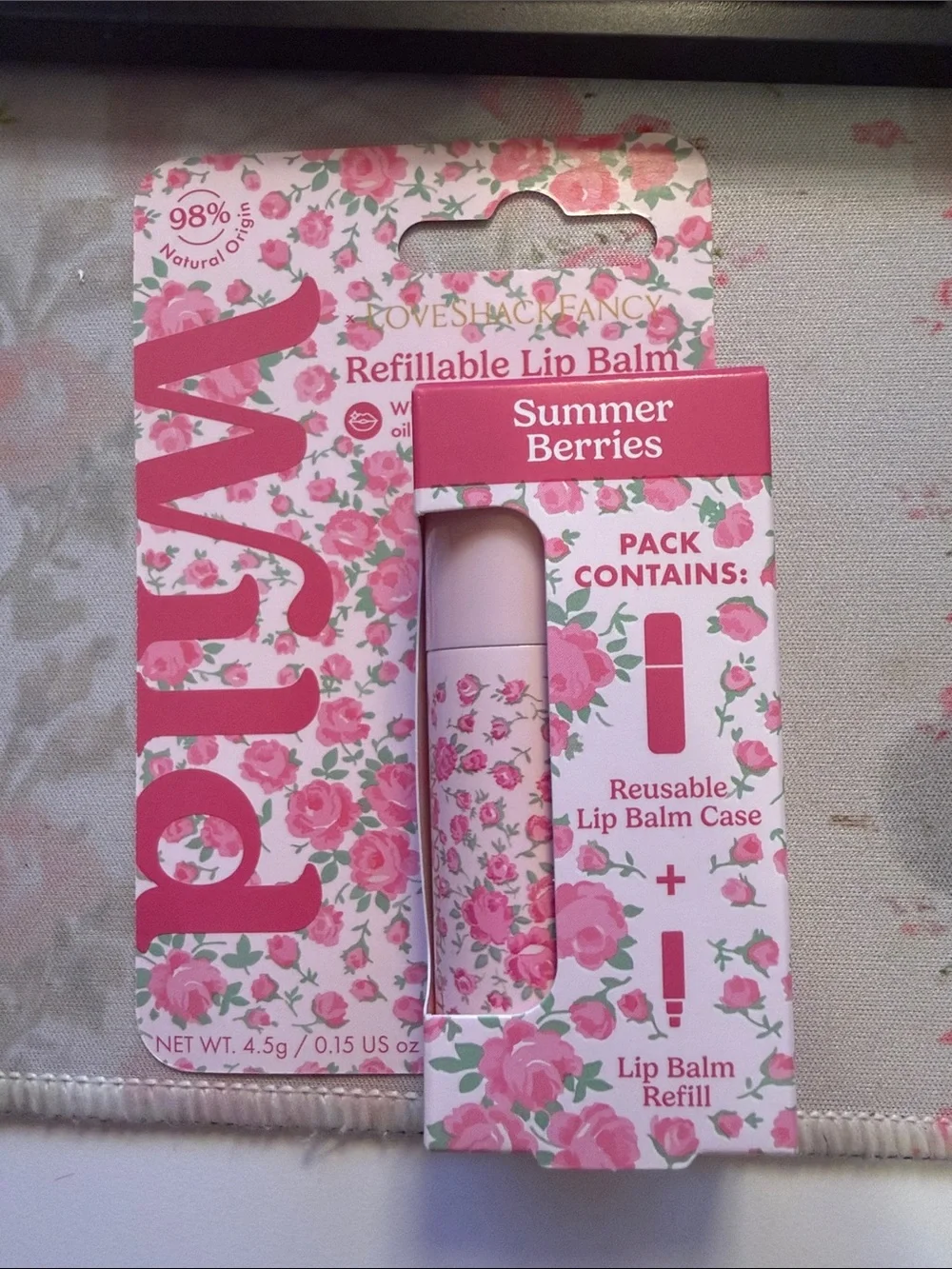 LoveShackFancy Refillable Lip Balm - Pink Floral Case